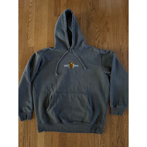 Teddy Fresh Sweatshirt Men XXL Gray Pullover Hoodie Bear Eyepatch Logo Classic - Picture 1 of 6